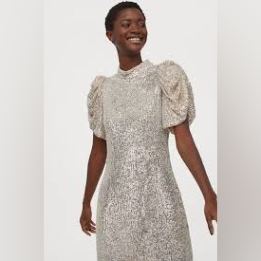 Puff-sleeved sequins dress H & M